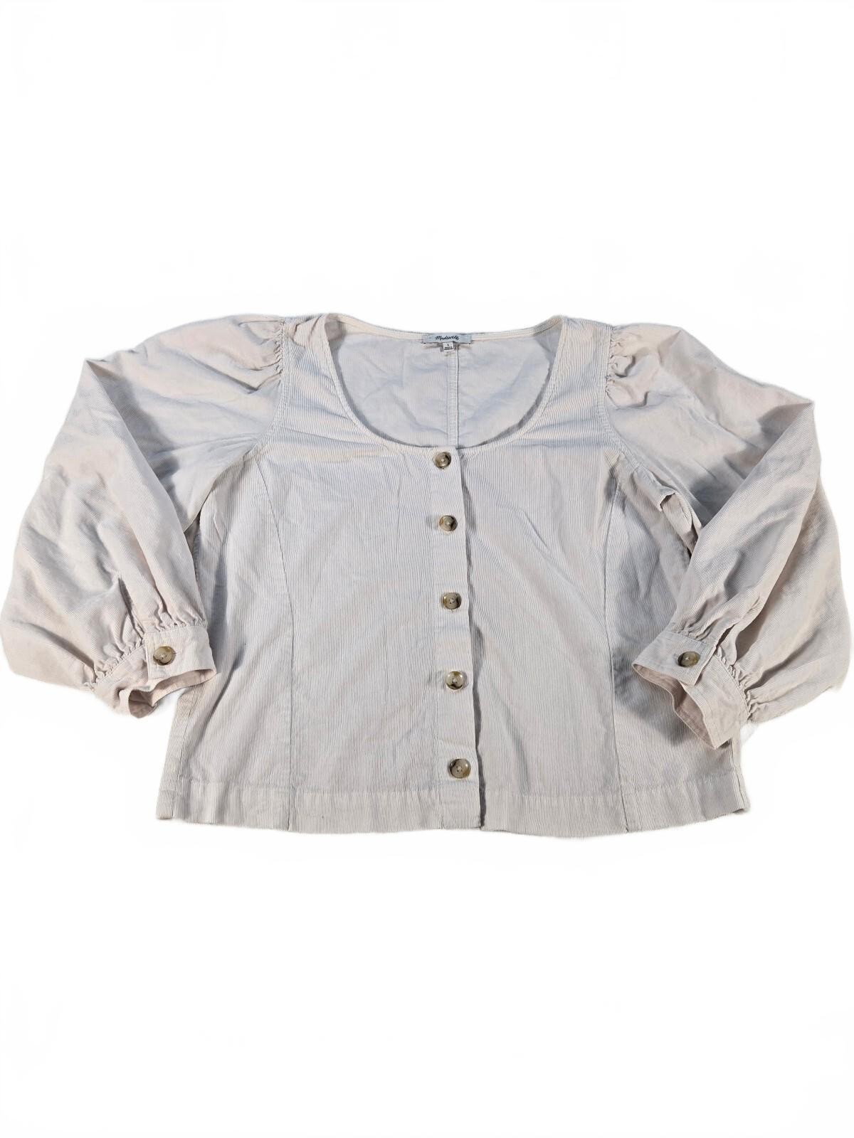 Madewell Cream Fine-Wale Corduroy Puff Sleeve Blouse L Boho