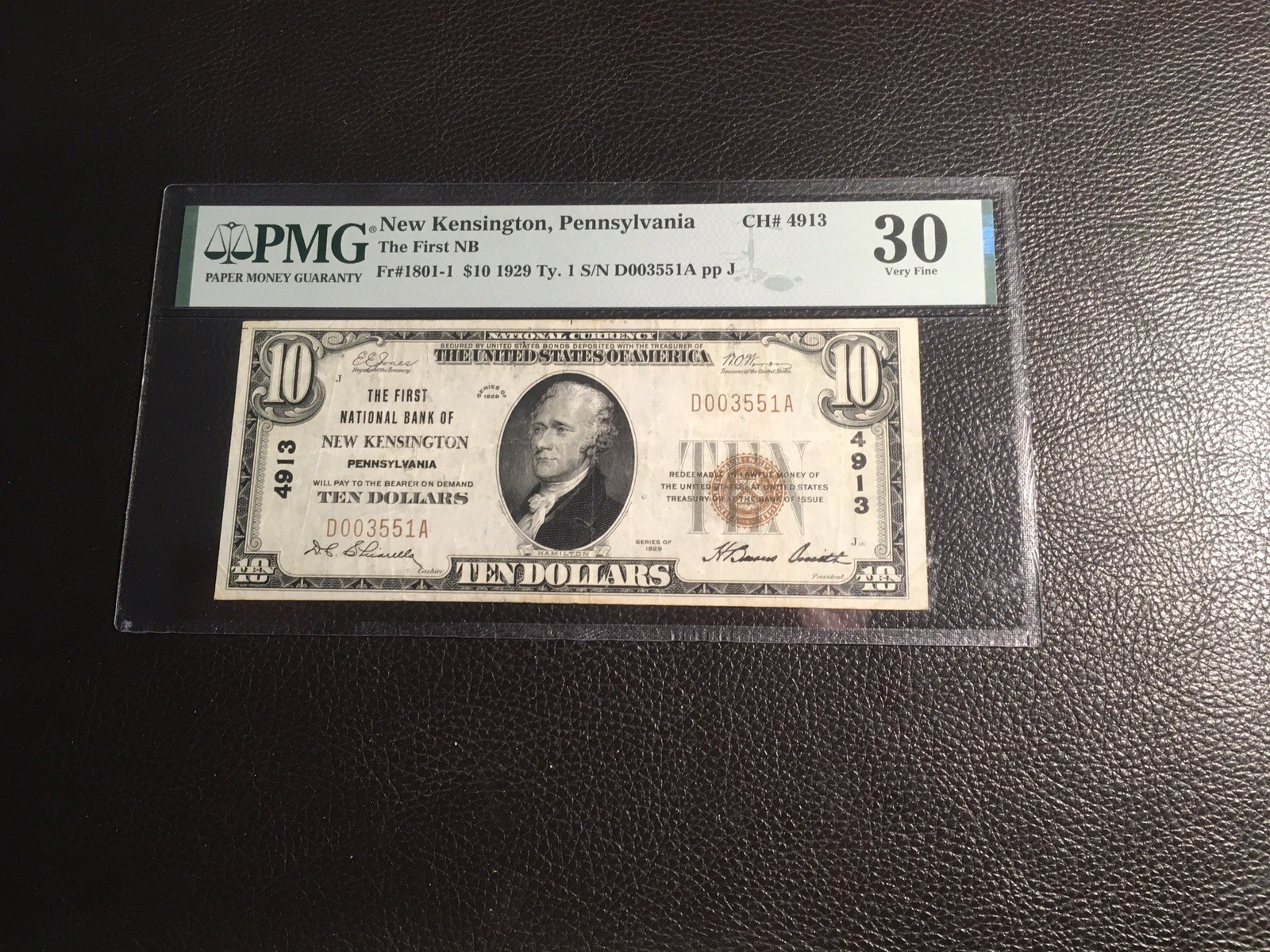 10.00 1929 National New Kensington Pa PmG30 Vf, Ink