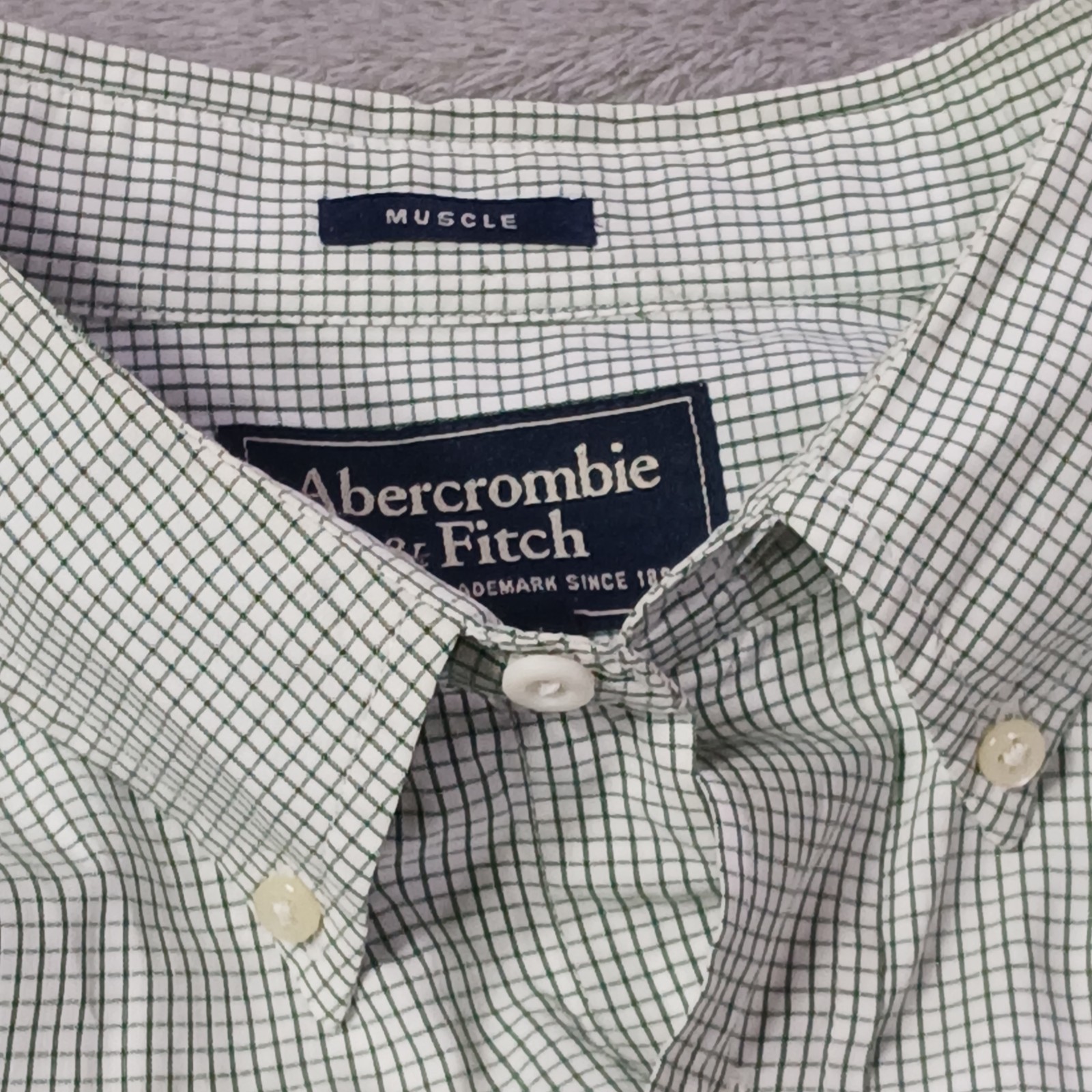 Vtg Abercrombie Fitch Mens L Large White Green Plaid Muscle Fit Shirt Preppy Y2K Vtg Abercrombie Fitch Mens L Large White Green Plaid Muscle Fit Shirt Preppy Y2K