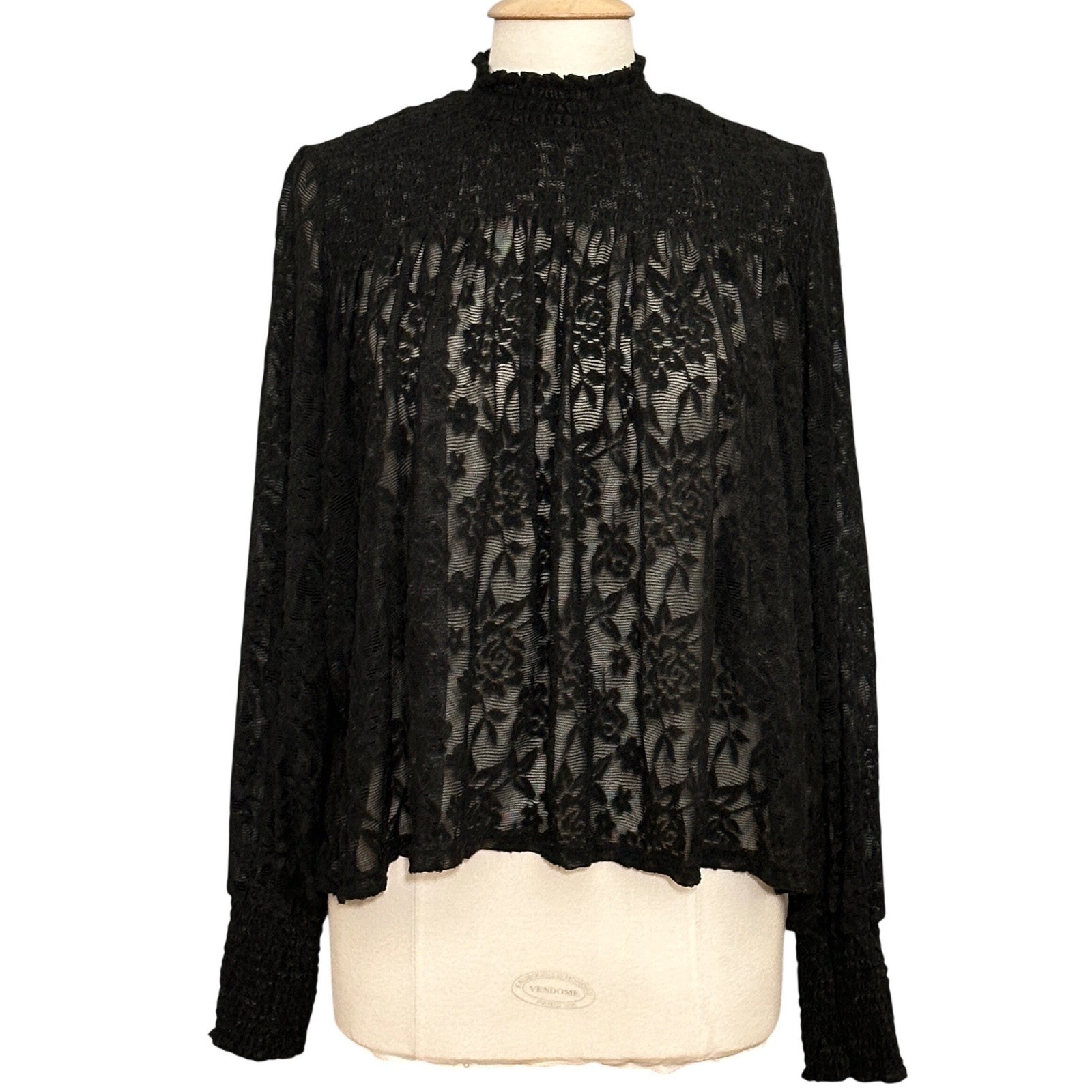 Deletta Anthropologie Women Top M Amanna Black Floral Lace Sheer Romantic Witchy