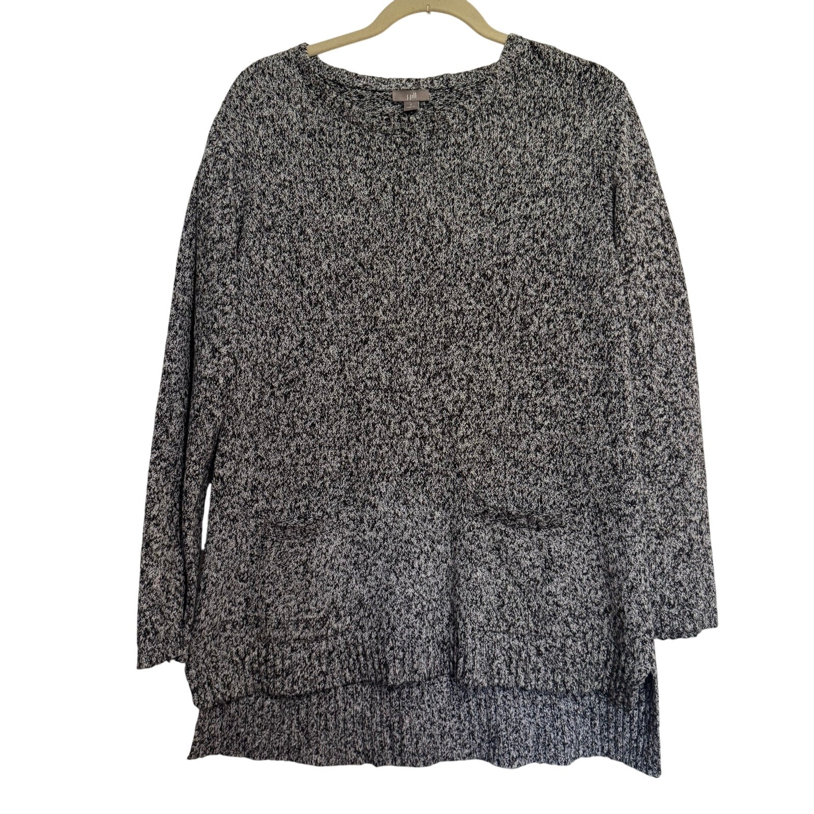 J.Jill Gray Black Marled Knit Sweater Tunic Long Sleeve Pockets Size S