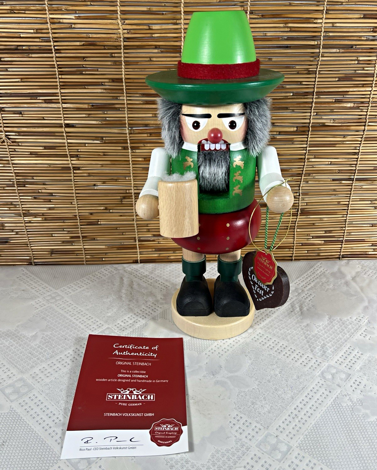 Steinbach Oktoberfest Nutcracker Handmade Wood 12 in Green Red Black