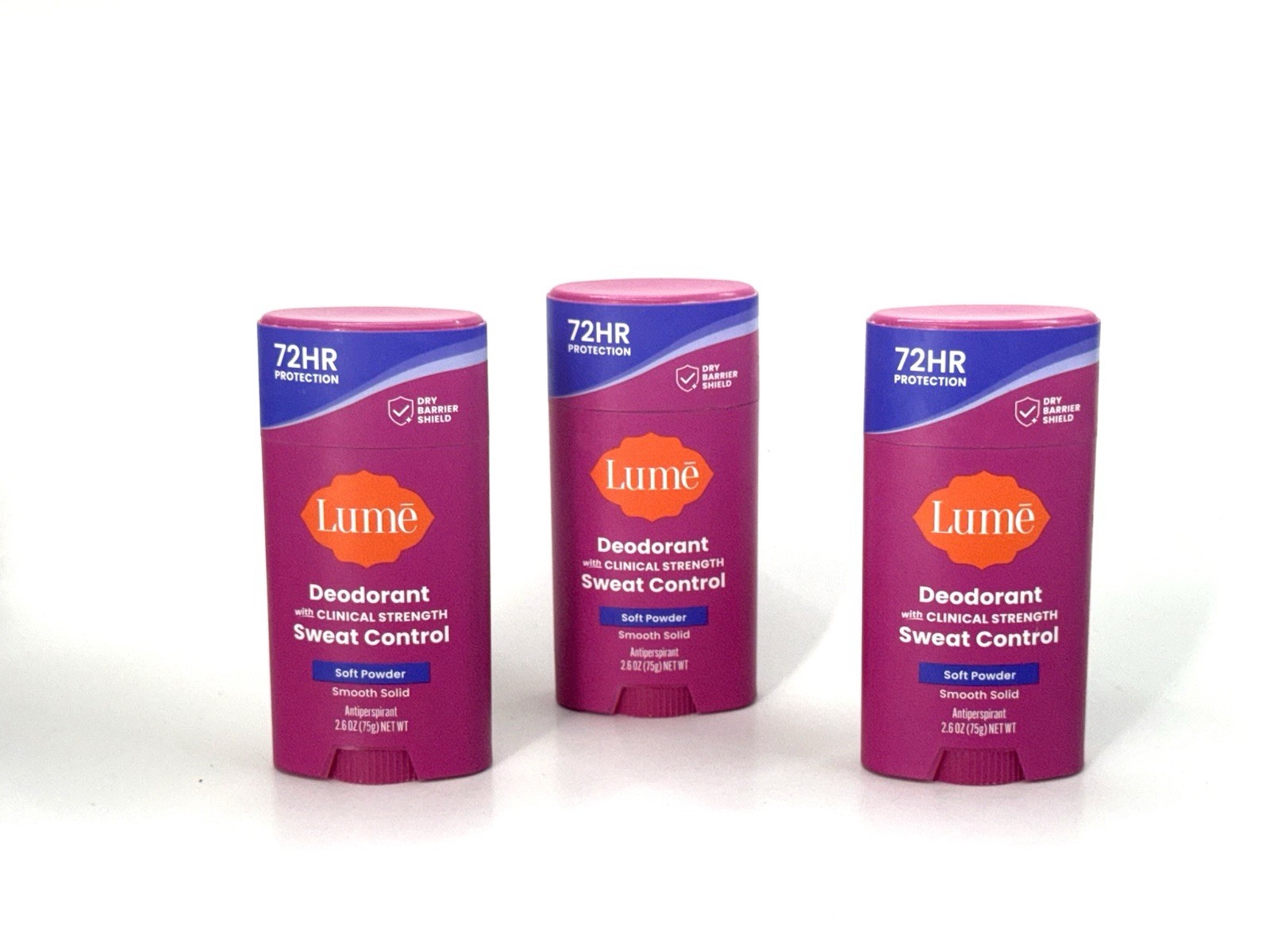 Lume Soft Powder Whole Body Solid Stick Deodorant + Sweat Control 2.6 oz 3pks
