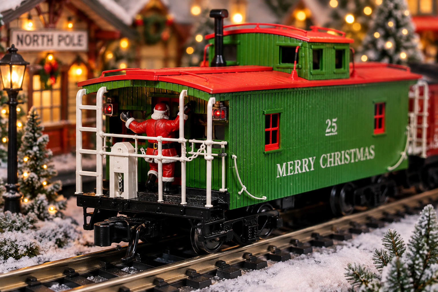 MTH RAILKING CHRISTMAS EXTENDED VISION CABOOSE #1225 W/LED O GAUGE 30-77412 NEW