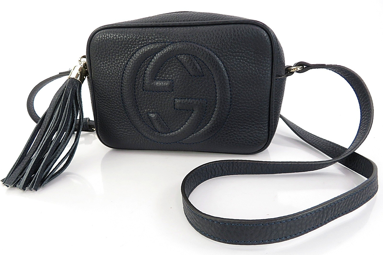 Authentic GUCCI Soho Disco Blue Leather Shoulder Crossbody Bag Purse #65139
