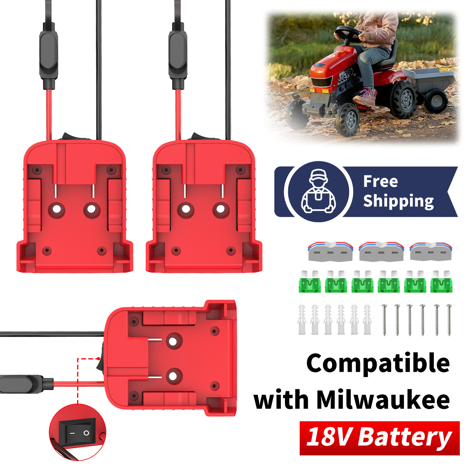 3 pcs DIY Adapter Power Wheel Compatible With Milwaukee 18V Battery Connect Dock