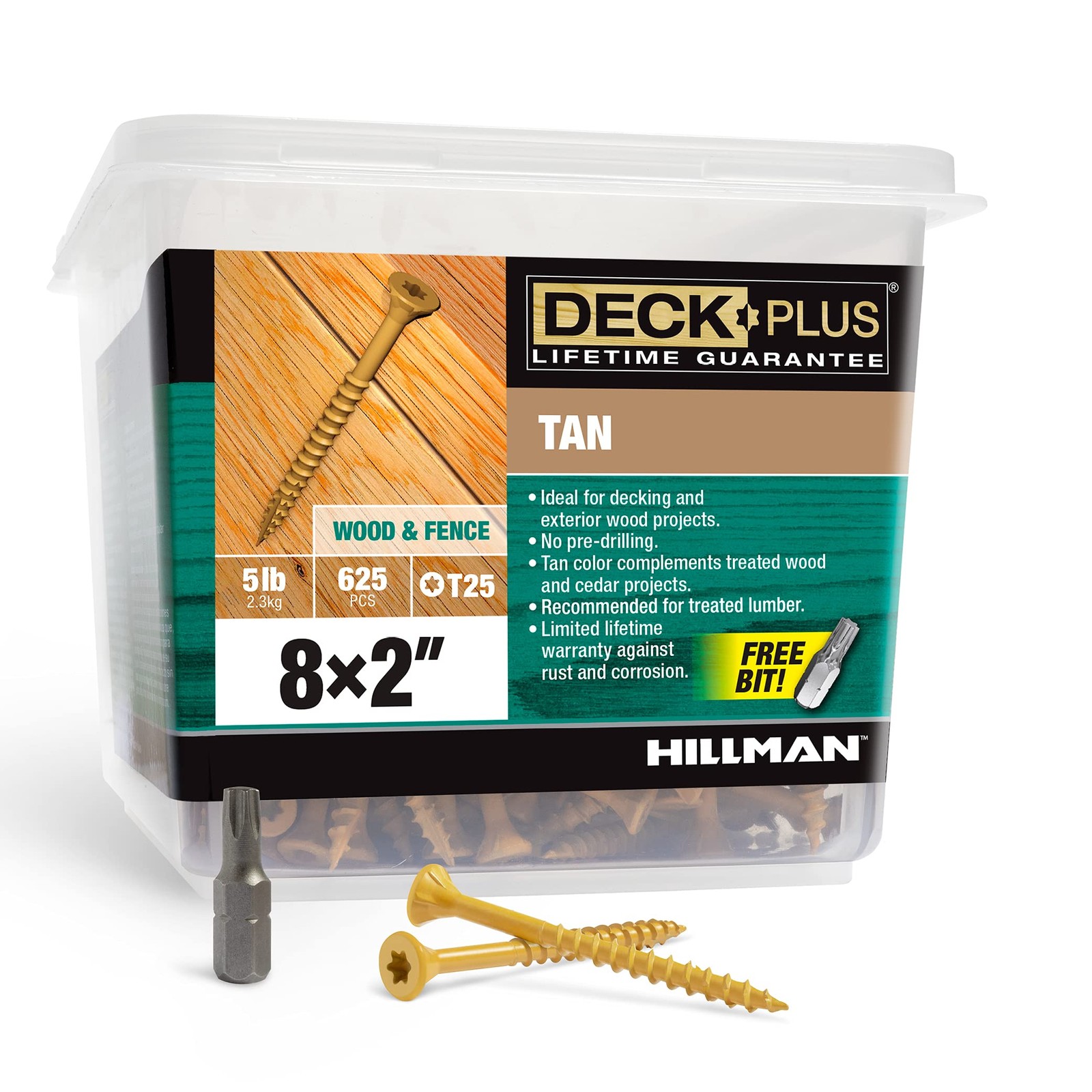 Hillman Deck Plus 5lb Tan Self Drilling Screws 8x2 T25 Star Drive Bit Included Hillman Deck Plus 5lb Tan Self Drilling Screws 8x2 T25 Star Drive Bit Included