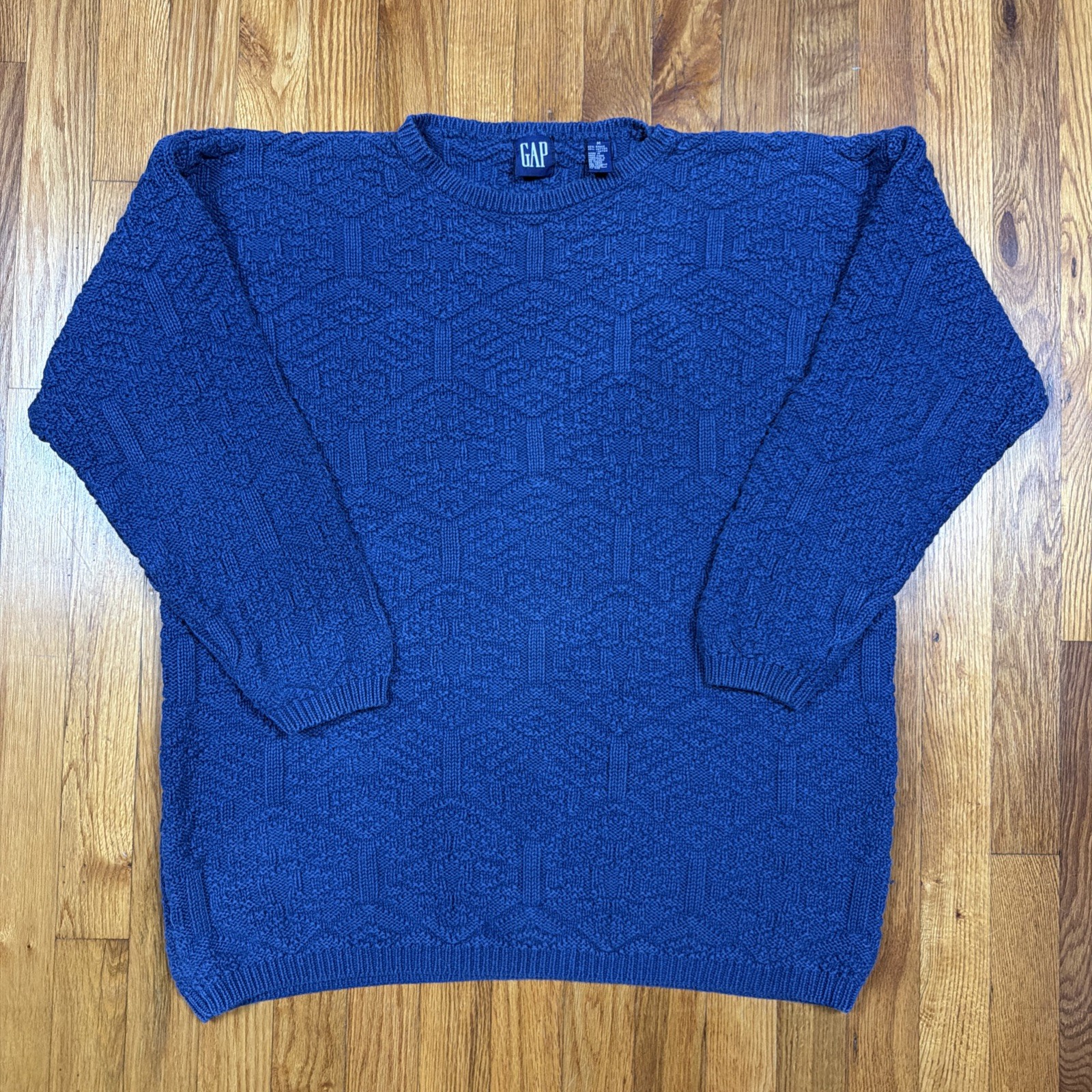 VTG 90s Gap Sweater Mens M Blue Pullover Basketweave Crew Oversized Hong Kong VTG 90s Gap Sweater Mens M Blue Pullover Basketweave Crew Oversized Hong Kong
