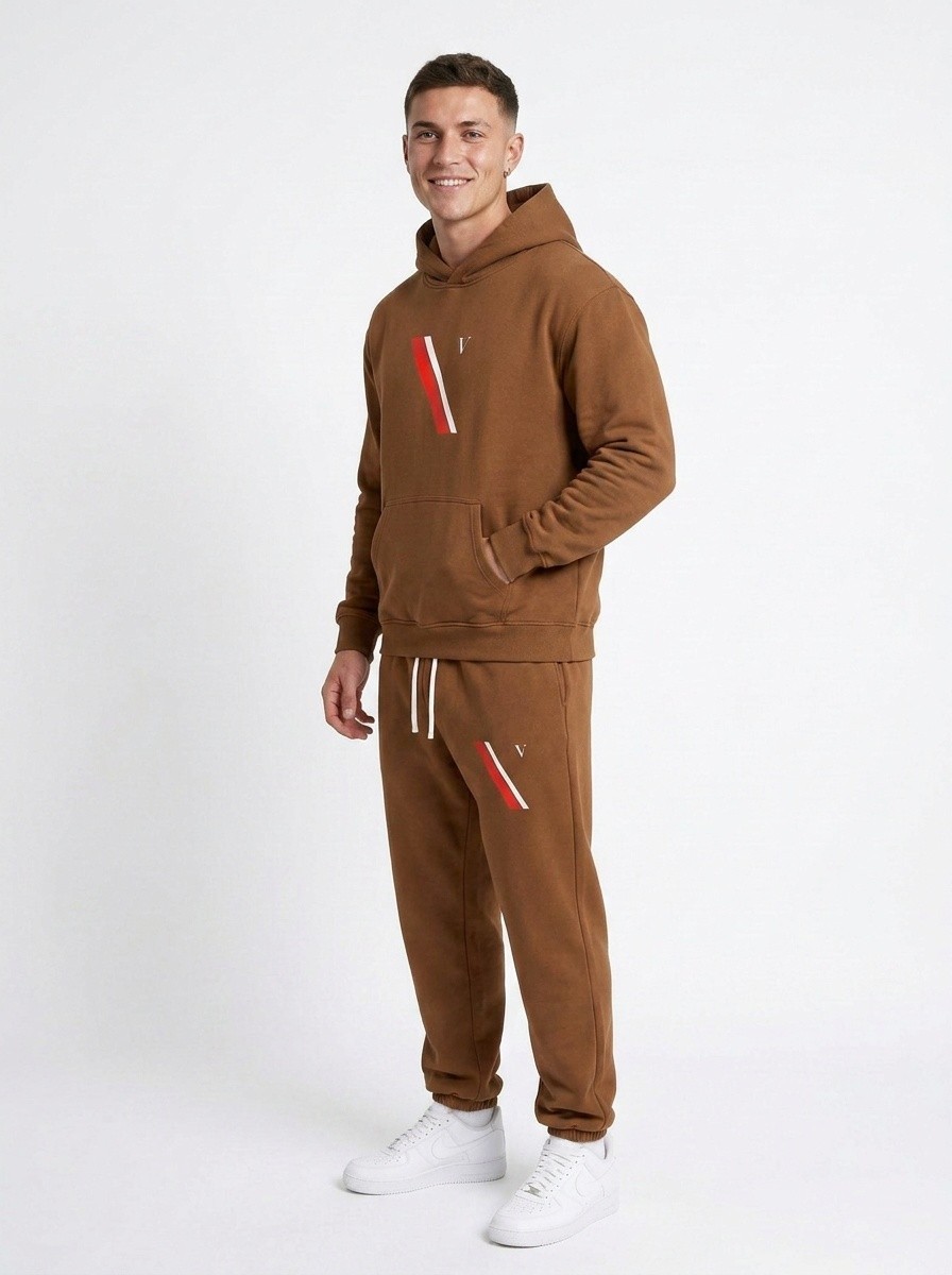 VÉRON Stripes V Logo Men\'s Hoodie & Sweatpants Matching Set 2-Piece