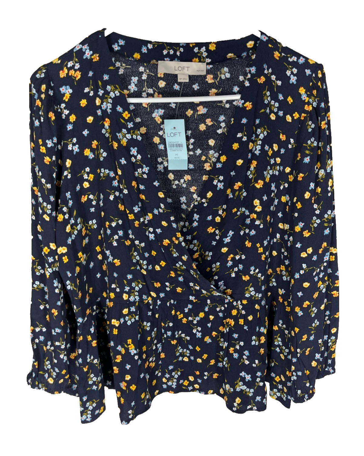ANN TAYLOR LOFT Peplum Top Size PM Blue Floral Blouse Boho Yellow Rayon NEW NWT