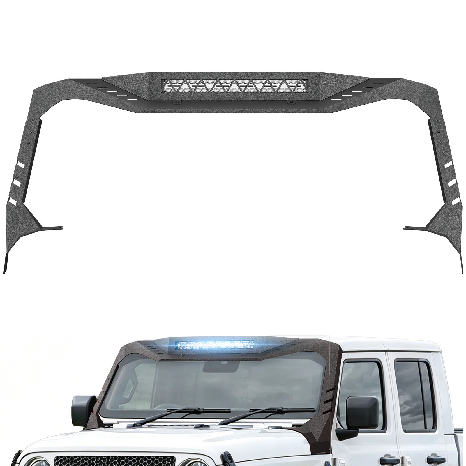 Windshield Frame Cover For 2018-2026 Jeep Wrangler JL JLU with LED Light Bar
