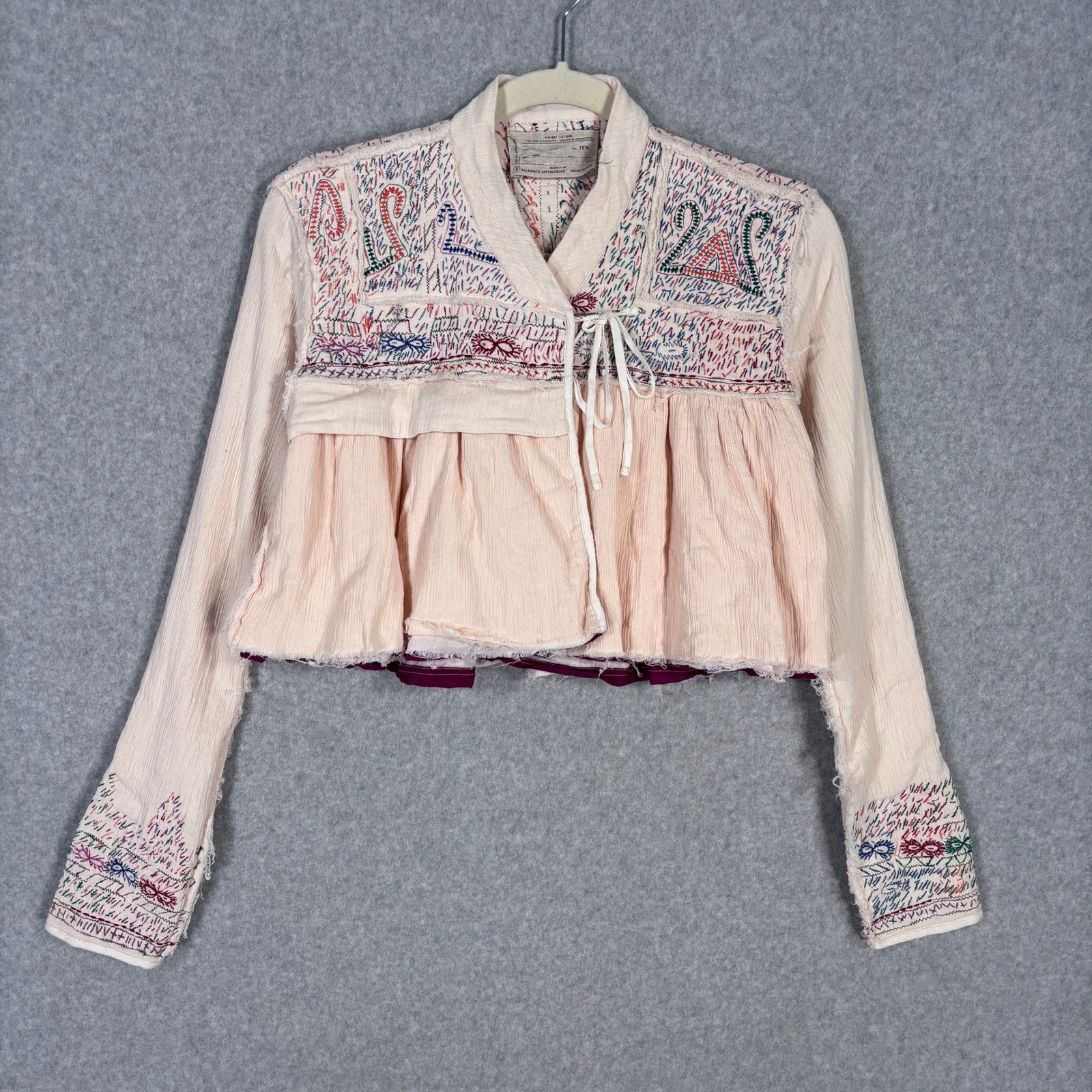 ALLSAINTS Spitalfields Jacks Gauze Jacket Size 10 Embroidered Crop Boho India