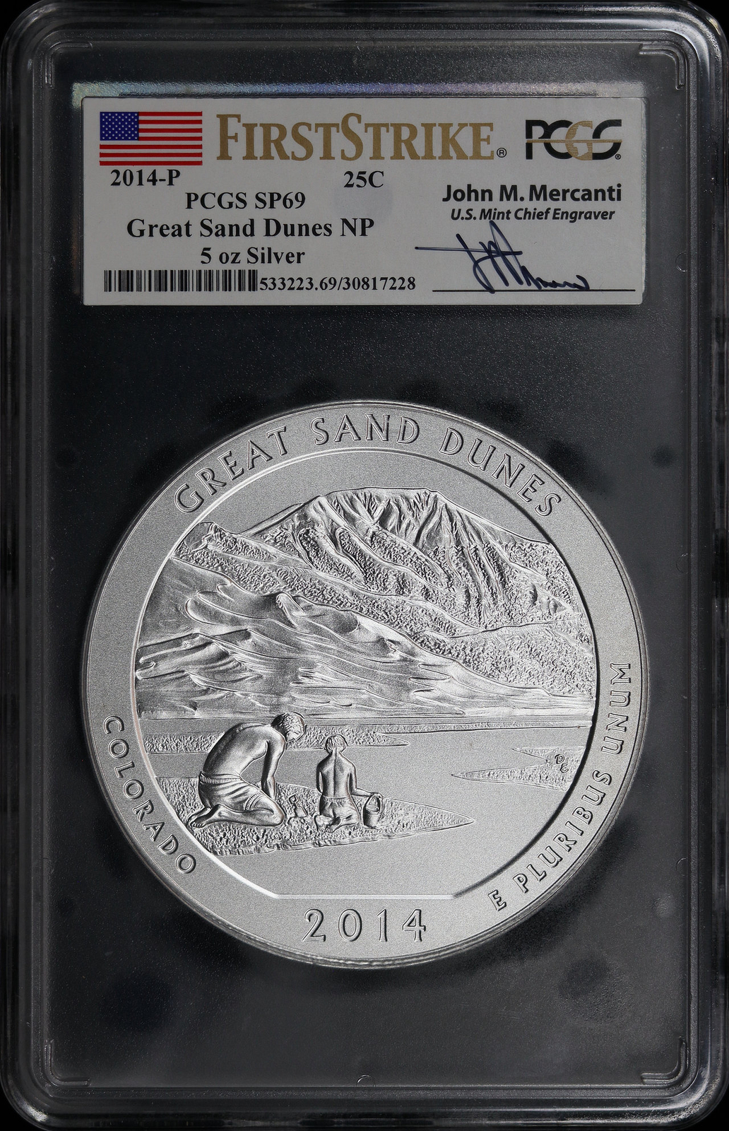2014-P Great Sand Dunes NP Silver ATB 25C 5oz PCGS SP-69 First Strike Mercanti