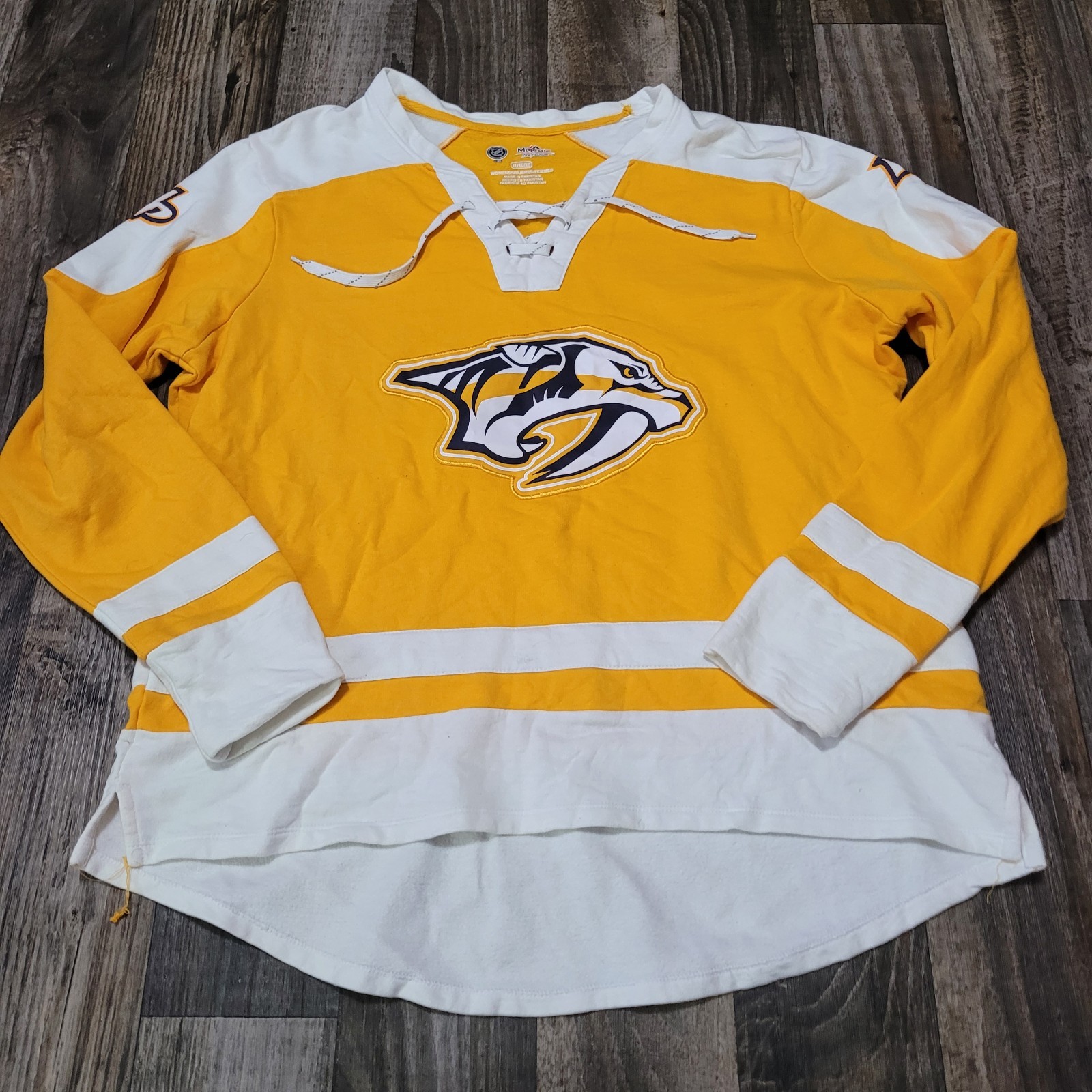 Nashville Predators Shirt Womens XL Yellow Blue NHL Hockey Majestic Lace Up