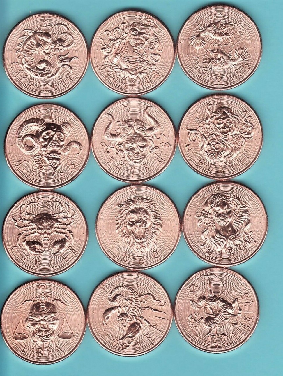 ZOMBIE  ZODIAC Astrology 12 Coin SET  1 TROY oz  COPPER ROUNDS  2022  