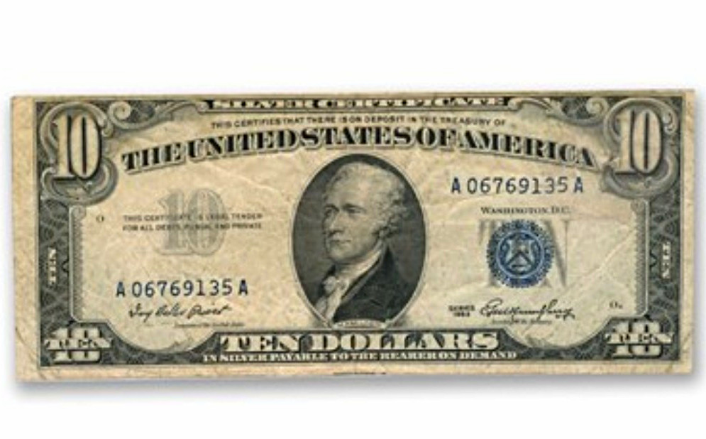 $10 United States Small Size Banknote Hamilton Green Back Serial A 06769135 A $10 United States Small Size Banknote Hamilton Green Back Serial A 06769135 A