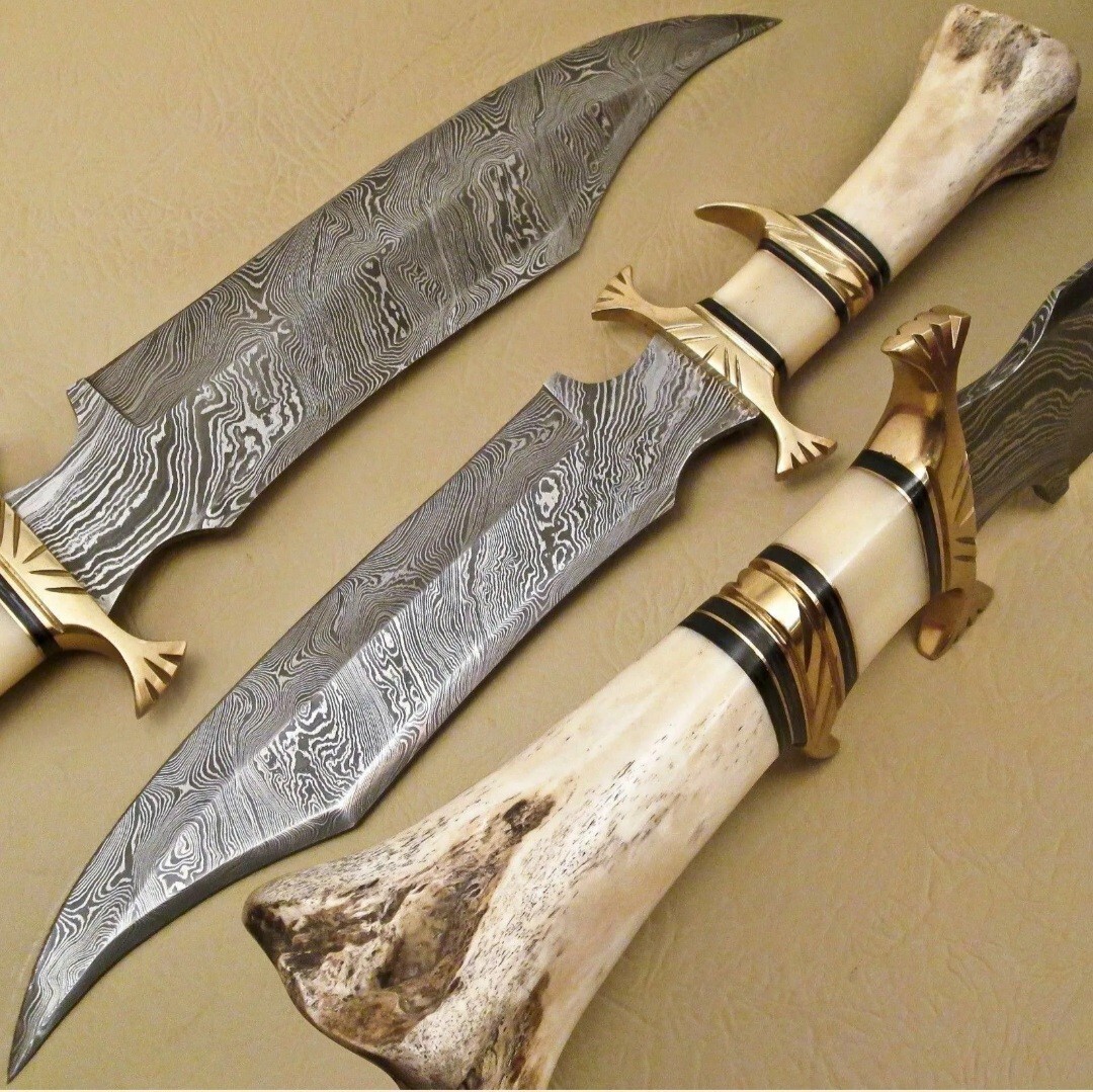 BEAUTIFUL CUSTOM HAND MADE DAMASCUS STEEL HUNTING BOWIE KNIFE HANDLE CAMEL BONE BEAUTIFUL CUSTOM HAND MADE DAMASCUS STEEL HUNTING BOWIE KNIFE HANDLE CAMEL BONE