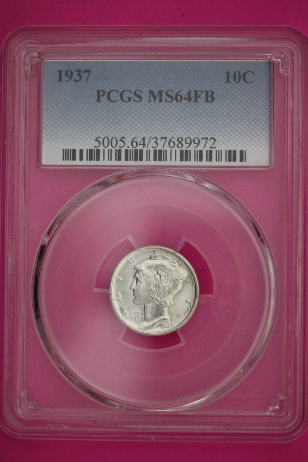 1937 P MS 64 FB Mercury Dime Silver Coin PCGS Full Bands Certified Graded 477