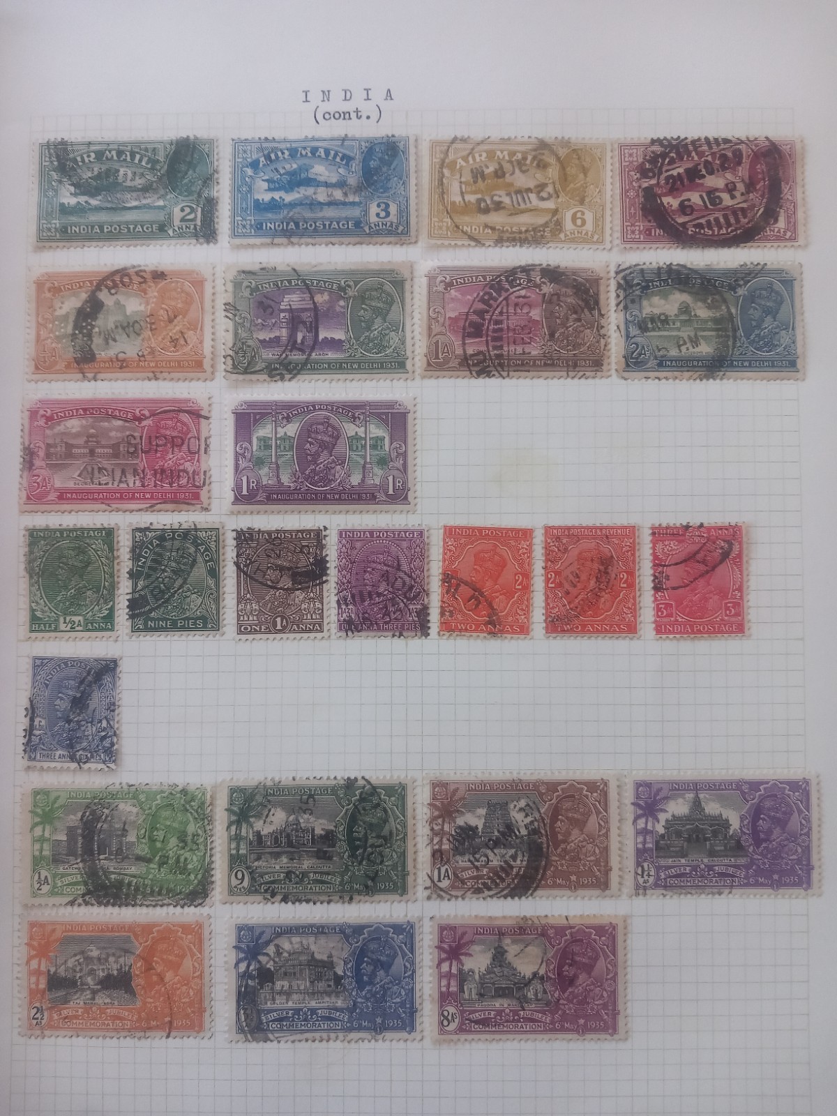 India 1929-35 King George V Air Mail New Delhi Jubilee Stamp Collection