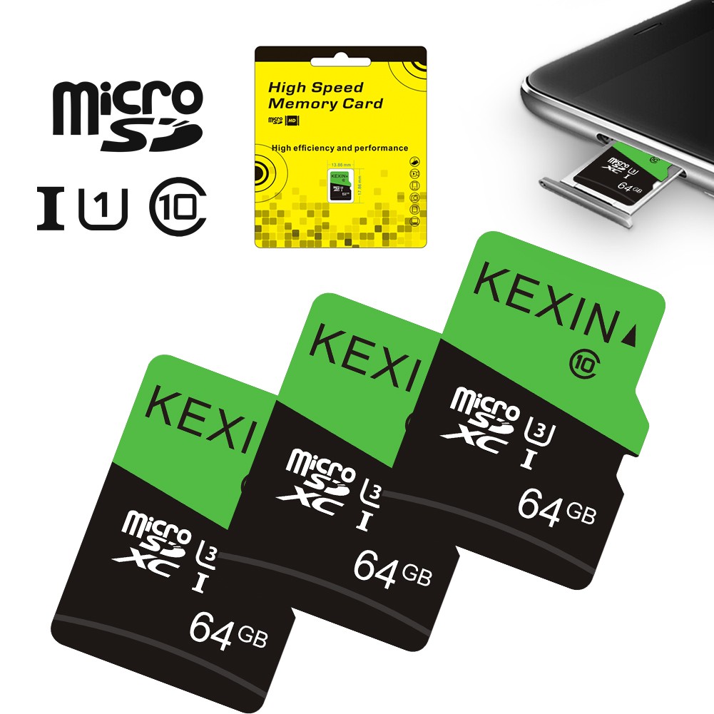 KEXIN 3 Pack Ultra Micro SDXC SD Cards 64GB Class 10 Flash TF Cards High Speed