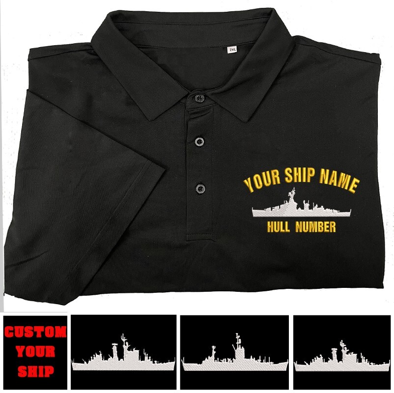 USS navy ship embroidered polo shirt, cutom your ussn ship,custom us navy ship