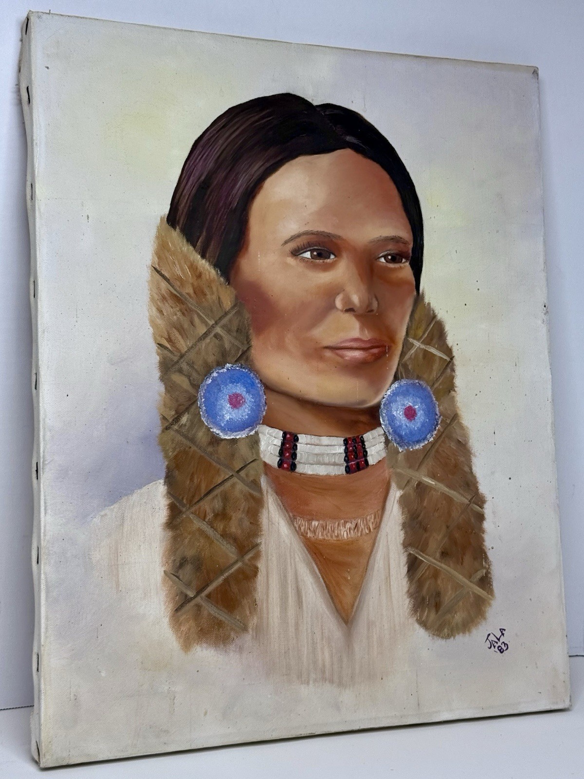 Vintage Hand Painted Oil Portrait Sacagawea Shoshone Native American Woman 16x20