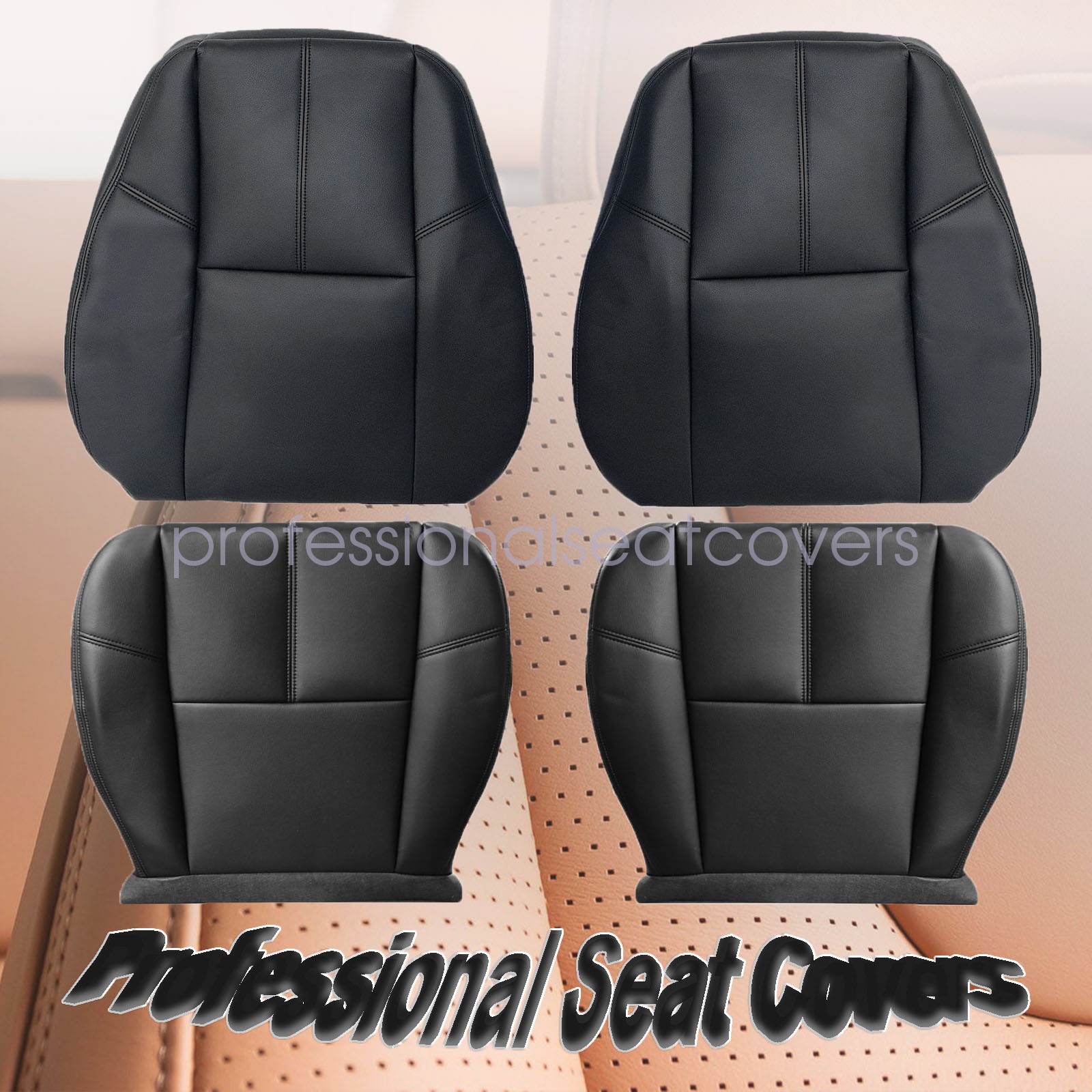 Driver Passenger Leather Seat Cover For 2007-14 Chevy Silverado 1500 2500 Black