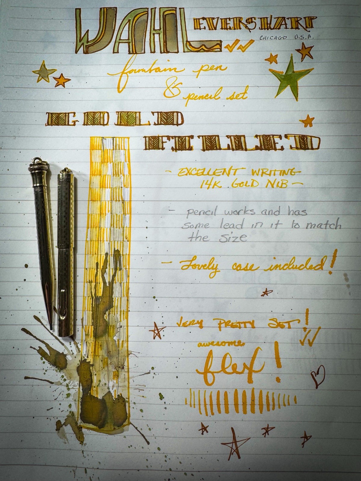 Vintage 14k Fountain Pen And Pencil Set - Flex Nib