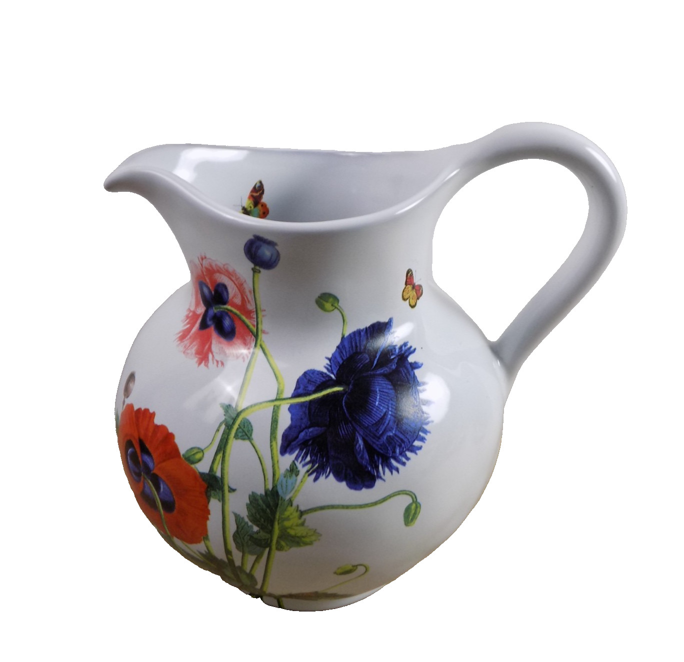 Juliska Field of Flowers Ceramic Pitcher Butterflies & Poppies 8