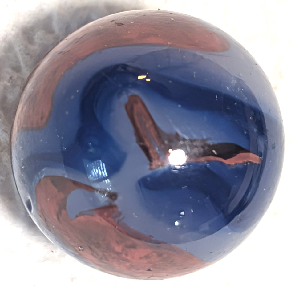 Vintage UV Reactive, 1930's Akro Blue Oxblood Corkscrew Marble .80 Vintage UV Reactive, 1930's Akro Blue Oxblood Corkscrew Marble .80