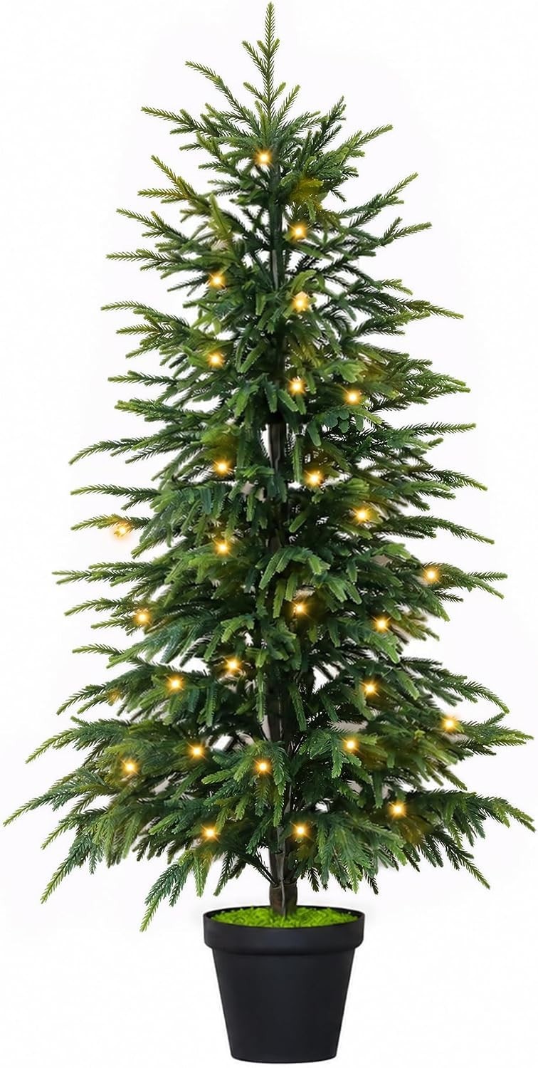 GlimLit 4FT Norfolk Pine Christmas Tree 100 Warm White LED Lights Timer Pot