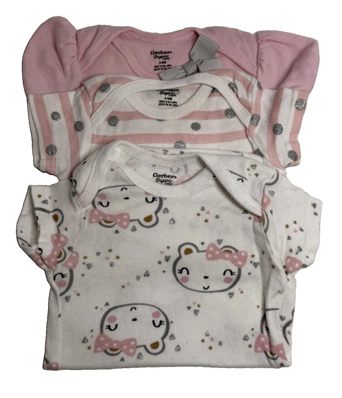 Gerber Organic Baby Girl Bodysuits 3-9M Pink 3 Pc Onesies Set