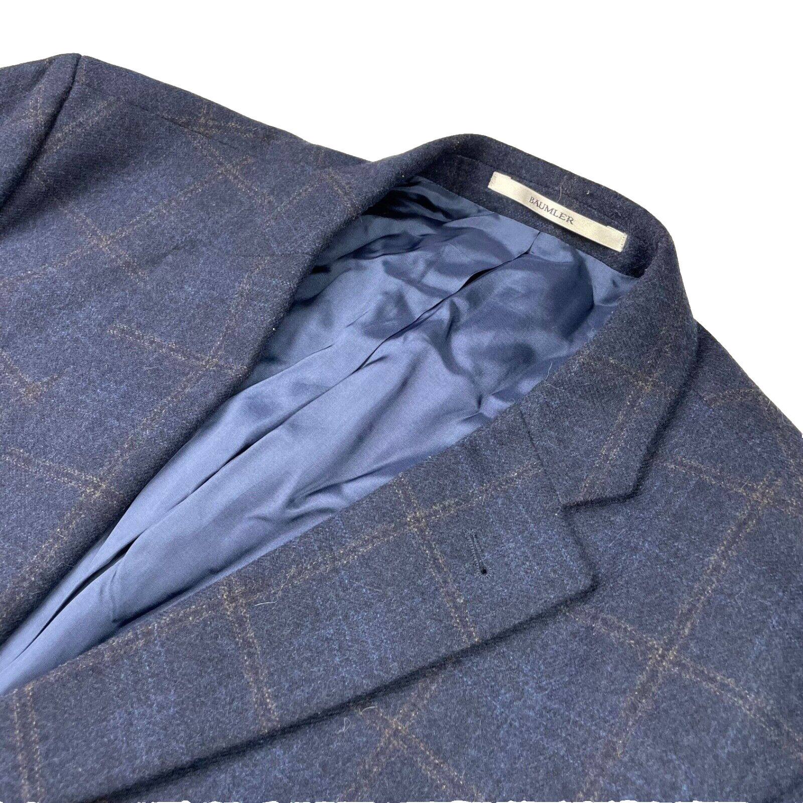 VTG Baumler Men\'s 100% Wool Flannel 2-Button Blazer Navy Blue Plaid • 46R VTG Baumler Men\'s 100% Wool Flannel 2-Button Blazer Navy Blue Plaid • 46R