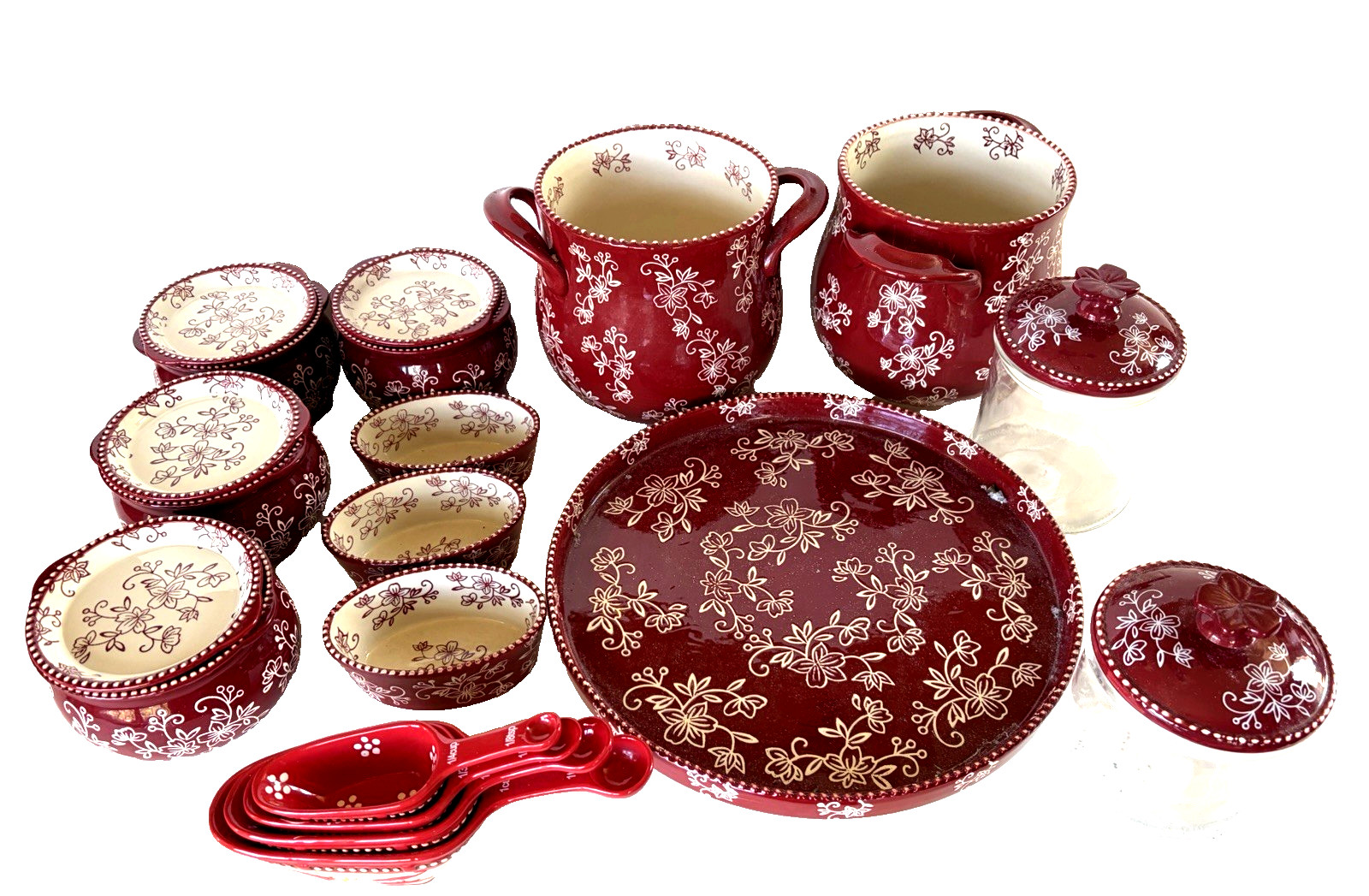 Temp-tations FLORAL LACE Serving Pot Oval Bakers Lazy Susan Jars Meas Cups Bowls