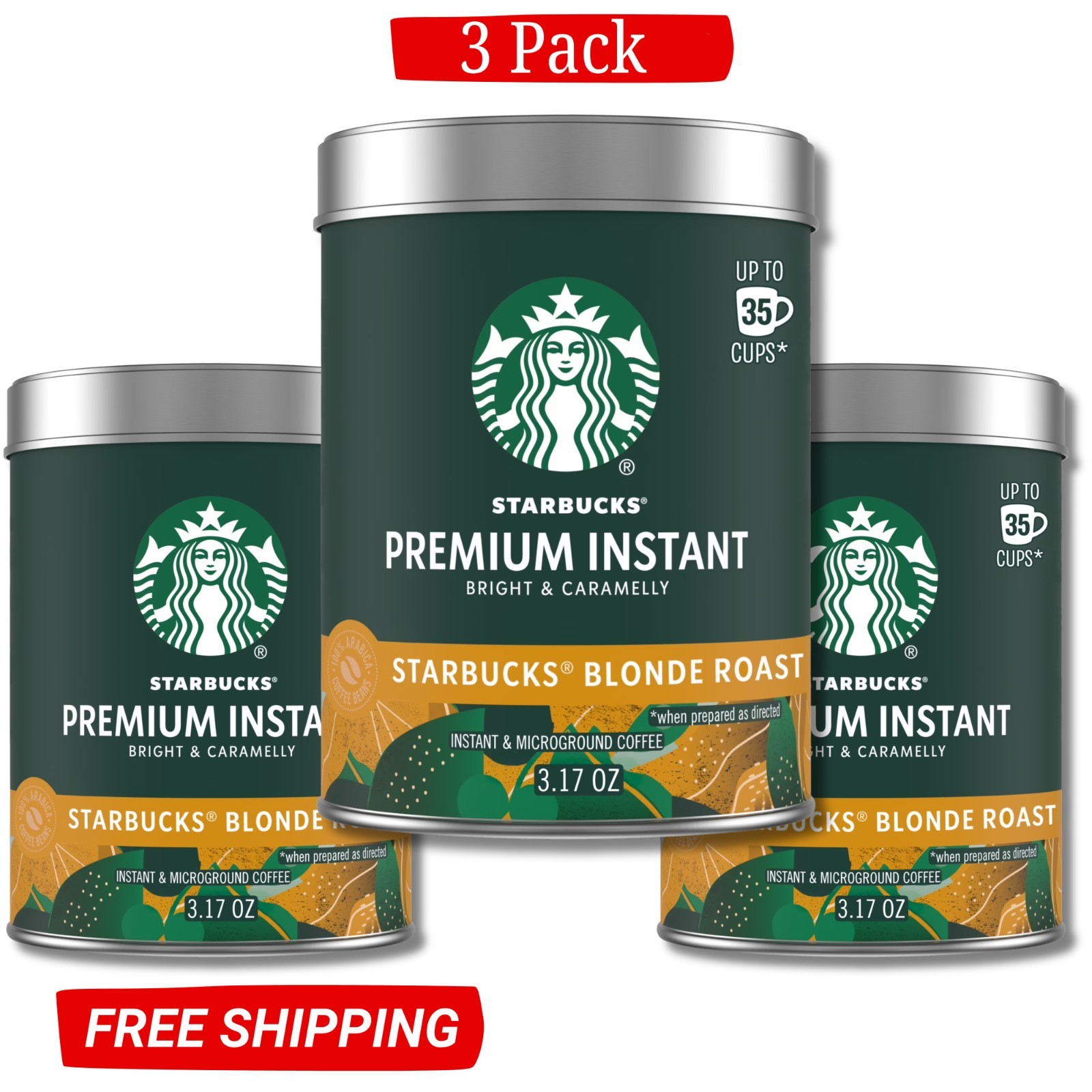 Starbucks Blonde Roast, Premium Instant Coffee, 100% Arabica 3 Tins 3 Pack Starbucks Blonde Roast, Premium Instant Coffee, 100% Arabica 3 Tins 3 Pack