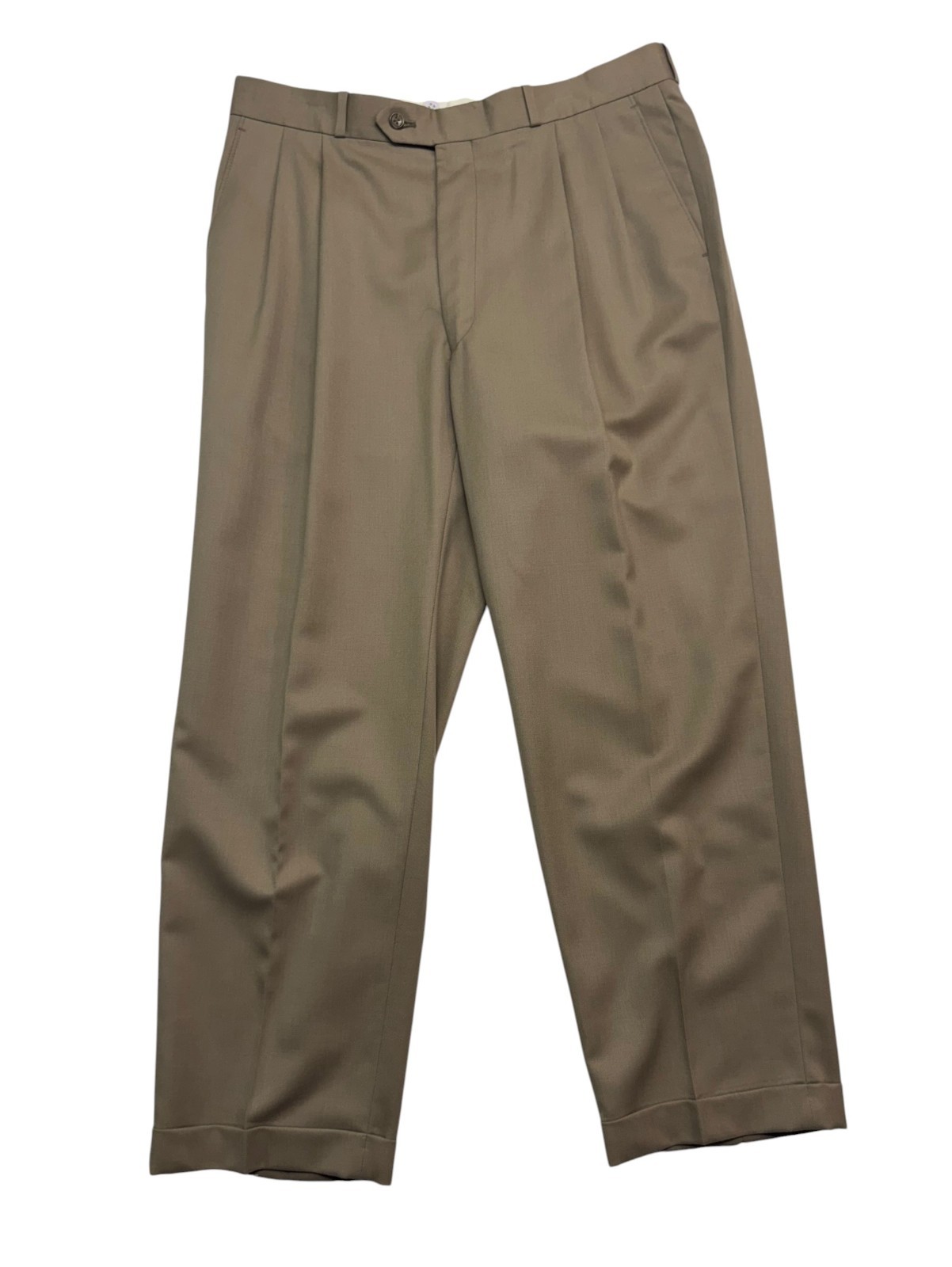 vtg Tan Dress Pants 36x30 Worsted Wool Pleated Cuffed High Waisted Full Cut