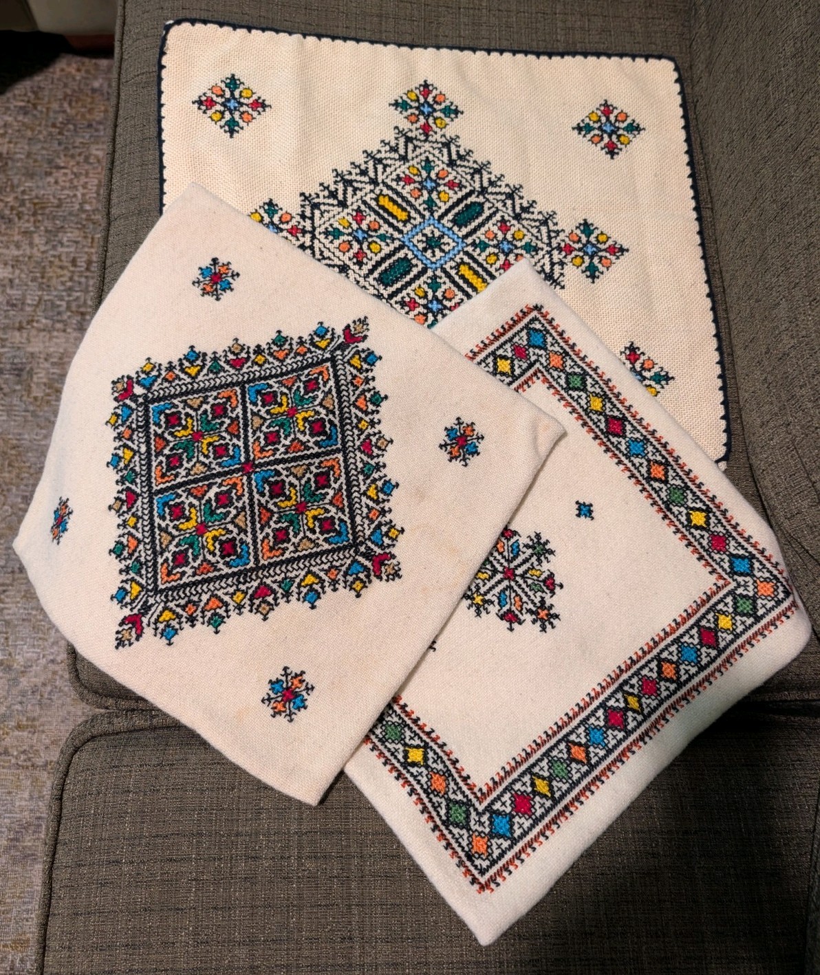 Set Of 3 Vintage Moroccan Hand Embroidered Pillow Covers Set Of 3 Vintage Moroccan Hand Embroidered Pillow Covers
