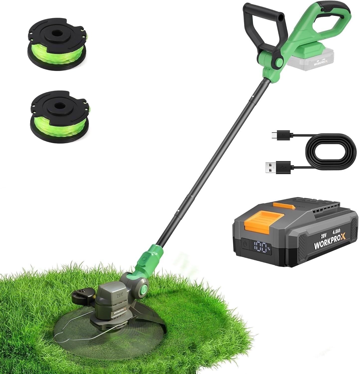 WORKPROX 20V Cordless String Trimmer and Edger, 12-Inch Cut, 4.0Ah Battery, Auto