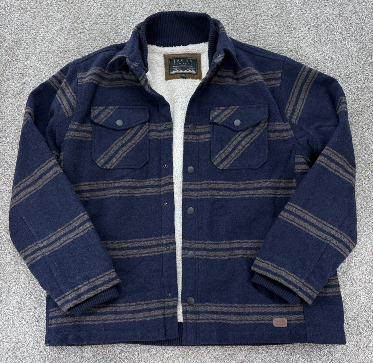 Jachs New York Jacket Mens XL Navy Southwestern Striped Wool Blend Sherpa Lined