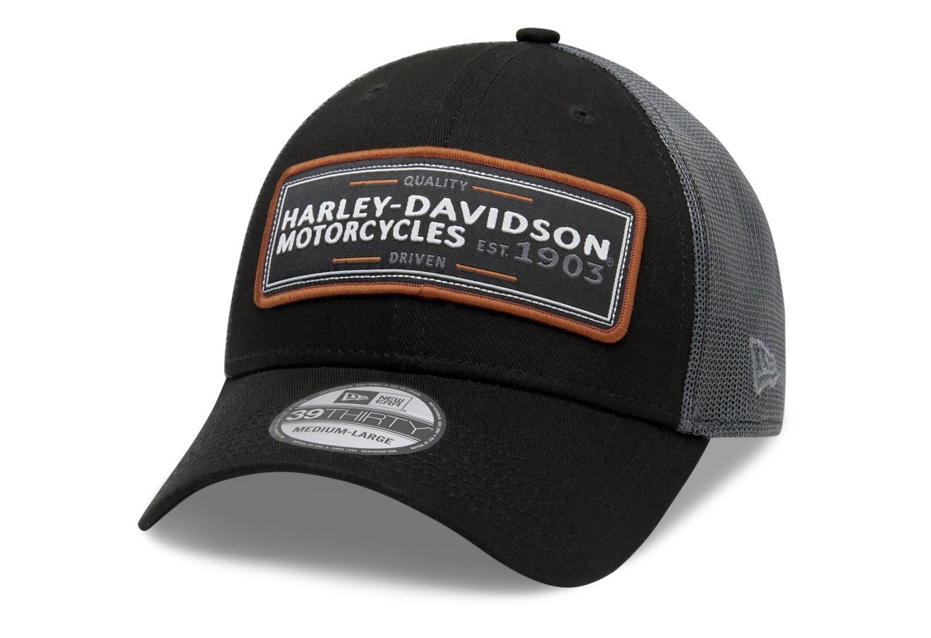 New Harley-Davidson New Era 39THIRTY Mesh Back Flex Hat Black  L/XL Front Patch