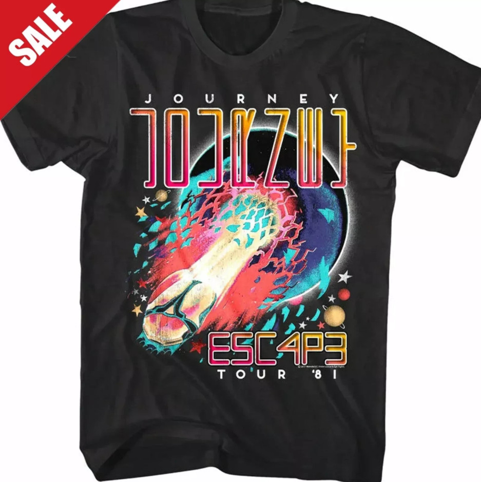 Journey Escape 1981 Tour Shirt Vintage Rock Band Tee Mens Black Graphic T Shirt