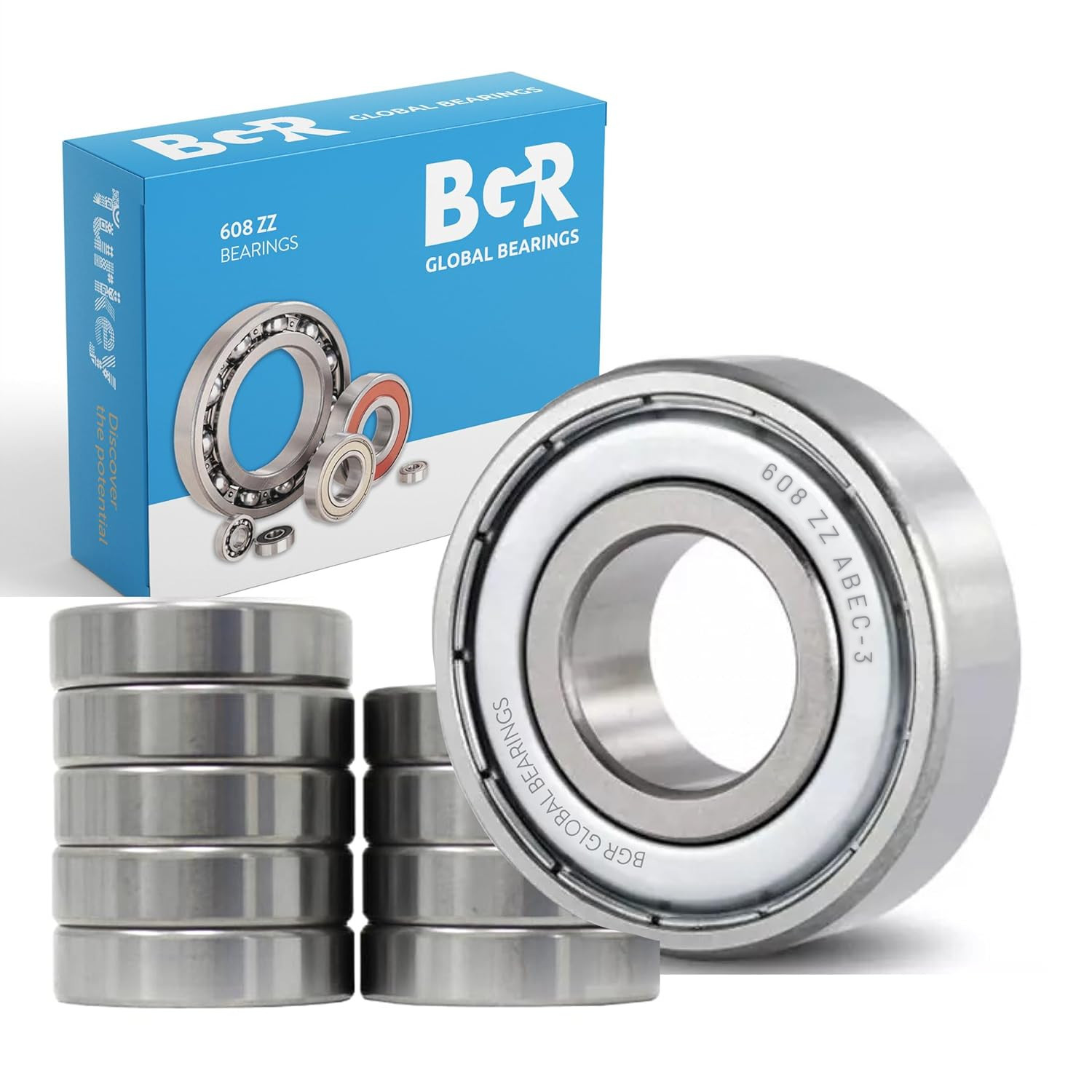 BGR (10 pcs) 608 ZZ ABEC-3 EMQ PREMIUM Quality Metal Shielded Bearing  8x22x7mm