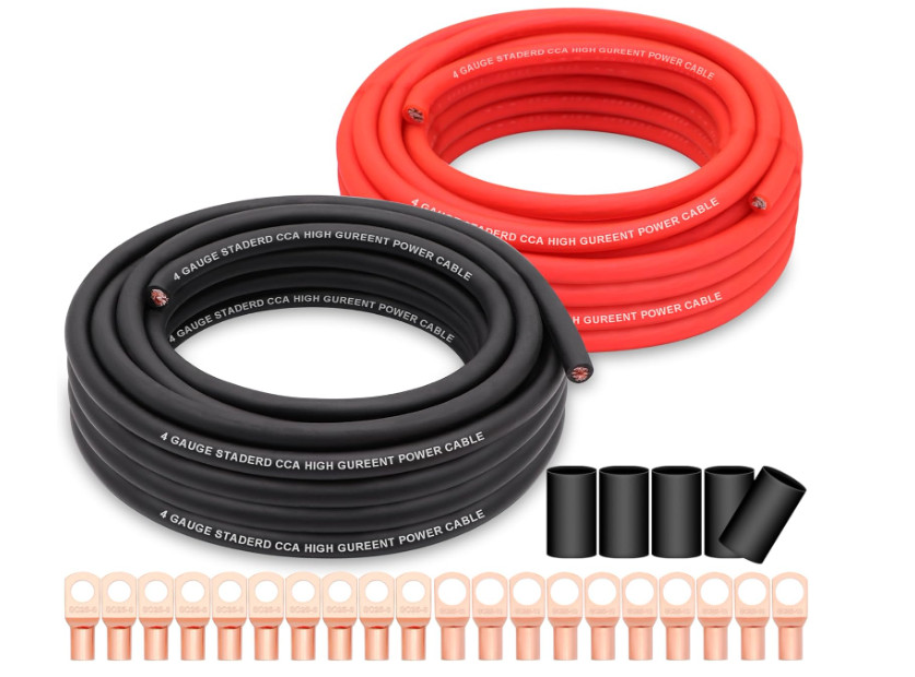 Kit Cable 4GA CCA 50FT con Terminales y Tubo Termorretráctil para Auto. Nuevo