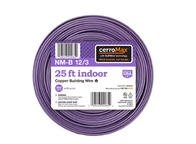Cerrowire 25 ft. 12/3 Purple Solid CerroMax SLiPWire Copper NM-B Wire