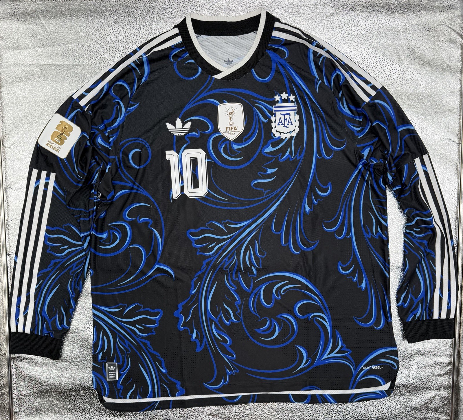 Authentic Adidas Lionel Messi Large Long Sleeve Argentina Away World Cup Jersey