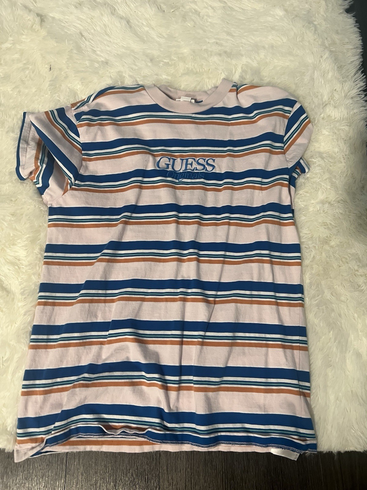 GUESS Originals Men\'s S Regular Striped Crew Neck Short Sleeve Tee Embroidered GUESS Originals Men\'s S Regular Striped Crew Neck Short Sleeve Tee Embroidered