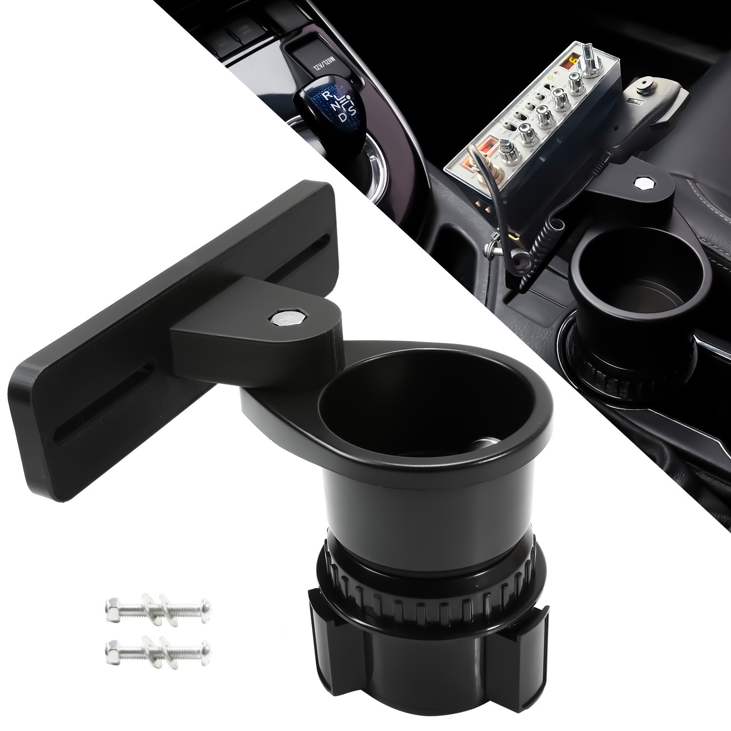 Cup Holder CB Radio Mount Bracket,No‑Drill Adj Car Cup‑Holder Base for Ham Radio