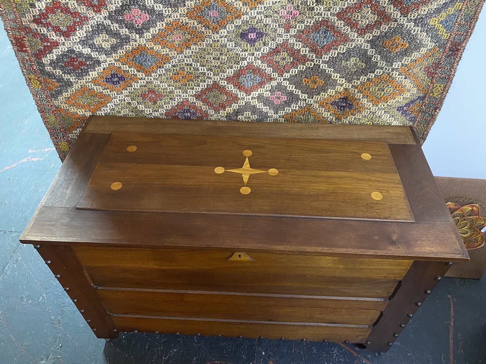 Early 20thC Handcrafted Mixed Wood Inlay Dowry Blanket Chest Early 20thC Handcrafted Mixed Wood Inlay Dowry Blanket Chest