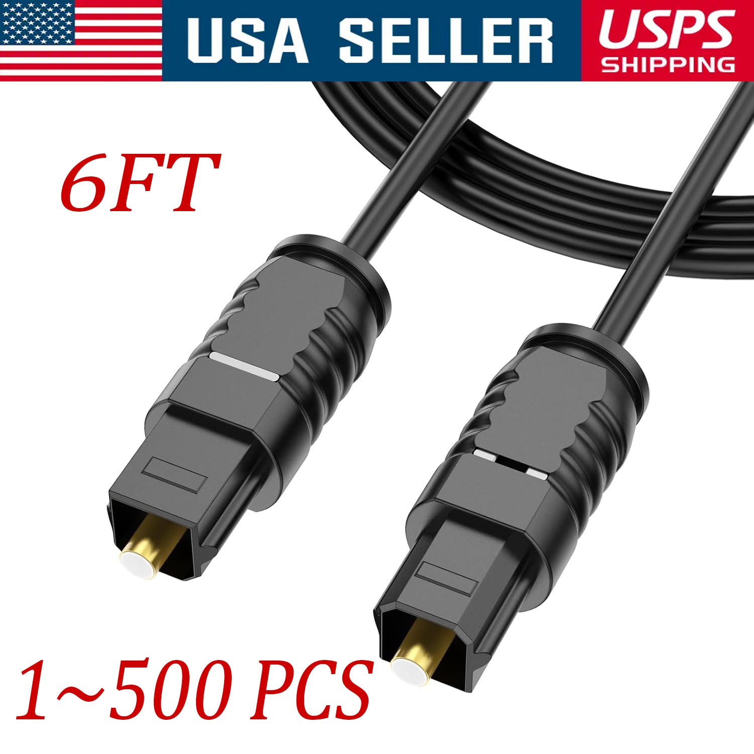 6FT Digital Fiber Optic Audio Cable Cord Optical TosLink for TV DVD AMP USA Lot