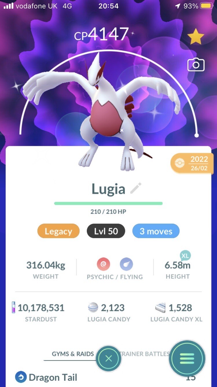 Pokémon Trade Go Level 50- Shiny Lugia With 3 Moves With Legacy Move Aeroblast